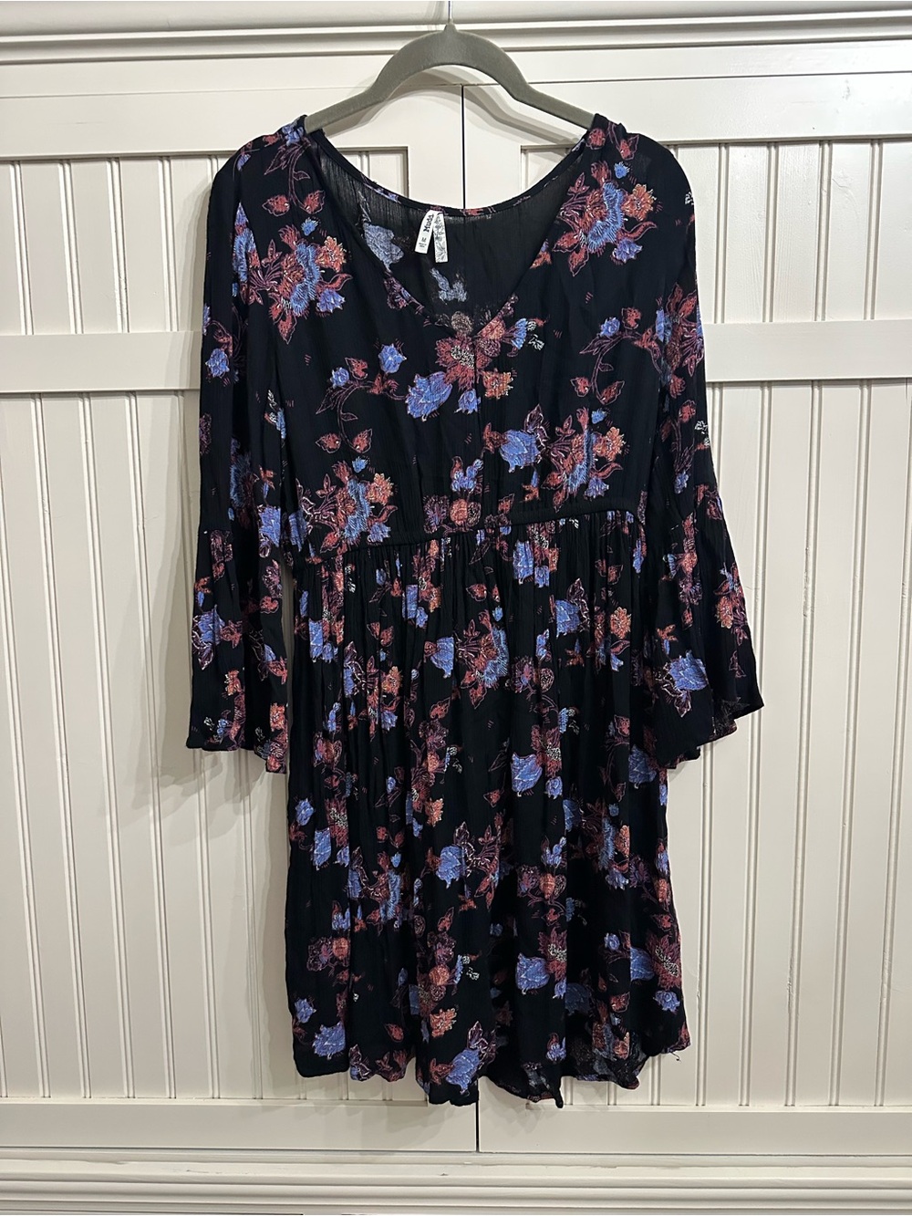 Vintage Mudd Black Mini Dress with Blue and Pink Floral Print Size M